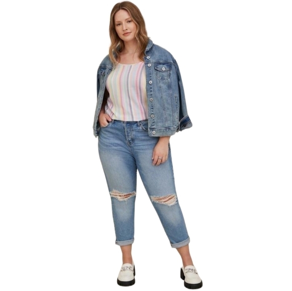 NWT Torrid Button Back Stripe Abbey Rayon Slub Top L / 12 - Picture 7 of 10